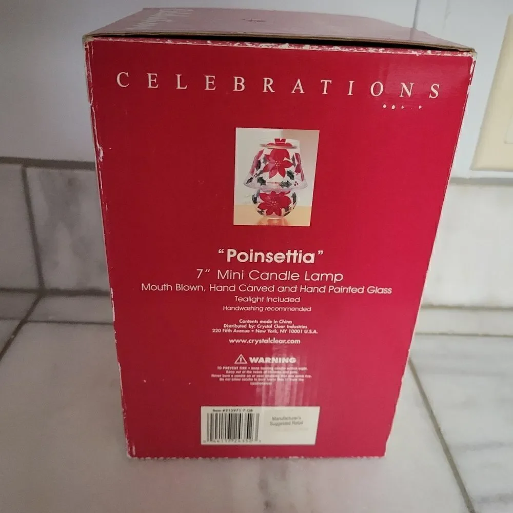 Crystal Clear Celebrations Poinsettia Mini Candle Lamp Holiday Decor